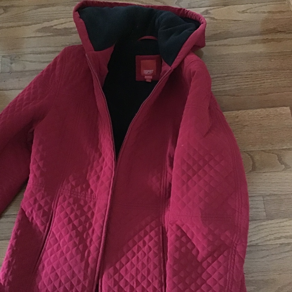 Esprit cherry red quilted hooded jacket size L
